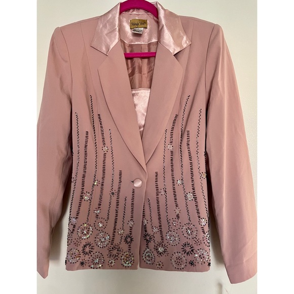 New Midnight Velvet Rose Mauve Beaded Blazer Skirt Suit 8 - Picture 2 of 5